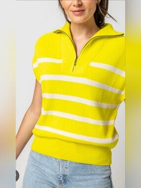 Lilla P Half Zip Poncho Sweater Striped Neon/White Size Small Vest